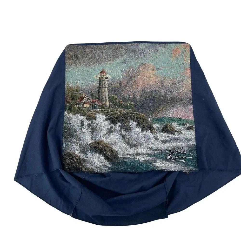 Thomas Kinkade Lighthouse Tapestry Vintage Bubble TV Cover 17 x 17 90s Art Decor